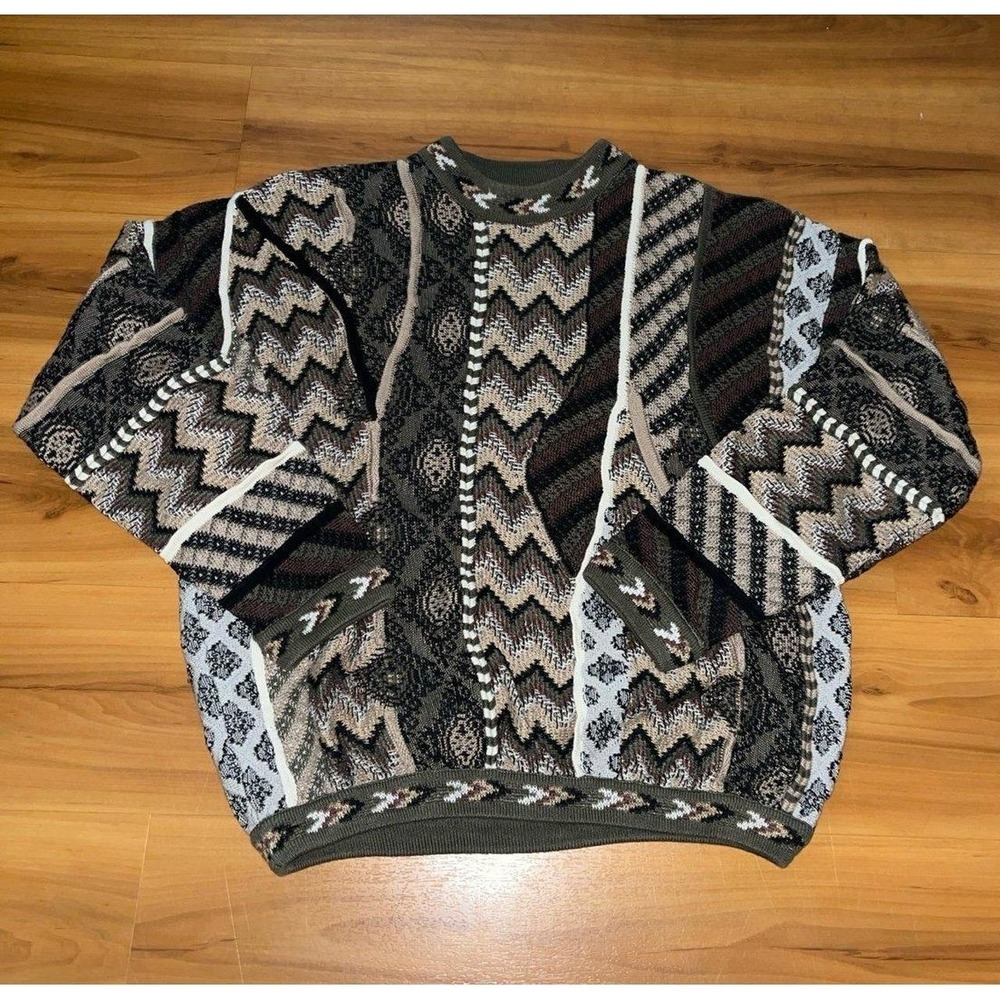 Vintage Tundra Canada 3D Coogii Style Cosby Geometrical 3-D Knit Sweater